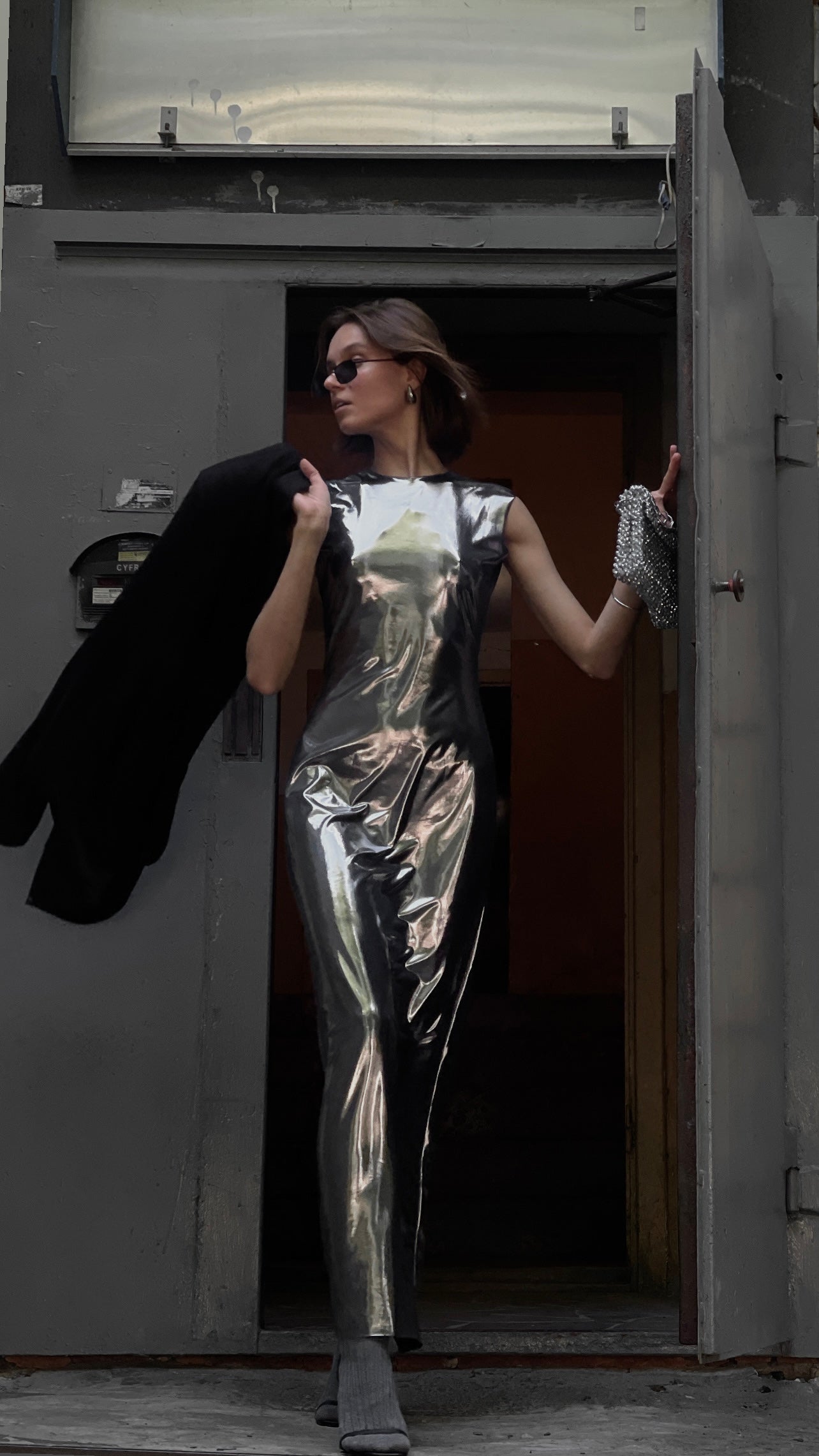 Silver sleeveless maxi evening dress