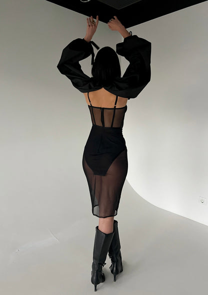 Чорна вечірня сукня напівпрозора 