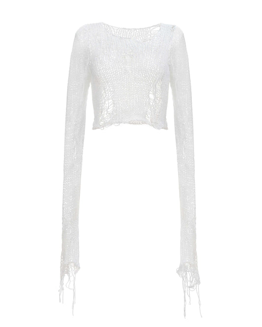 Crop top with random holes white