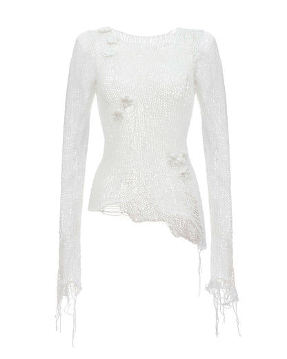 Knitted top with random holes and flowers