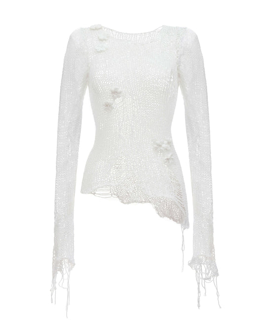 Knitted top with random holes and flowers